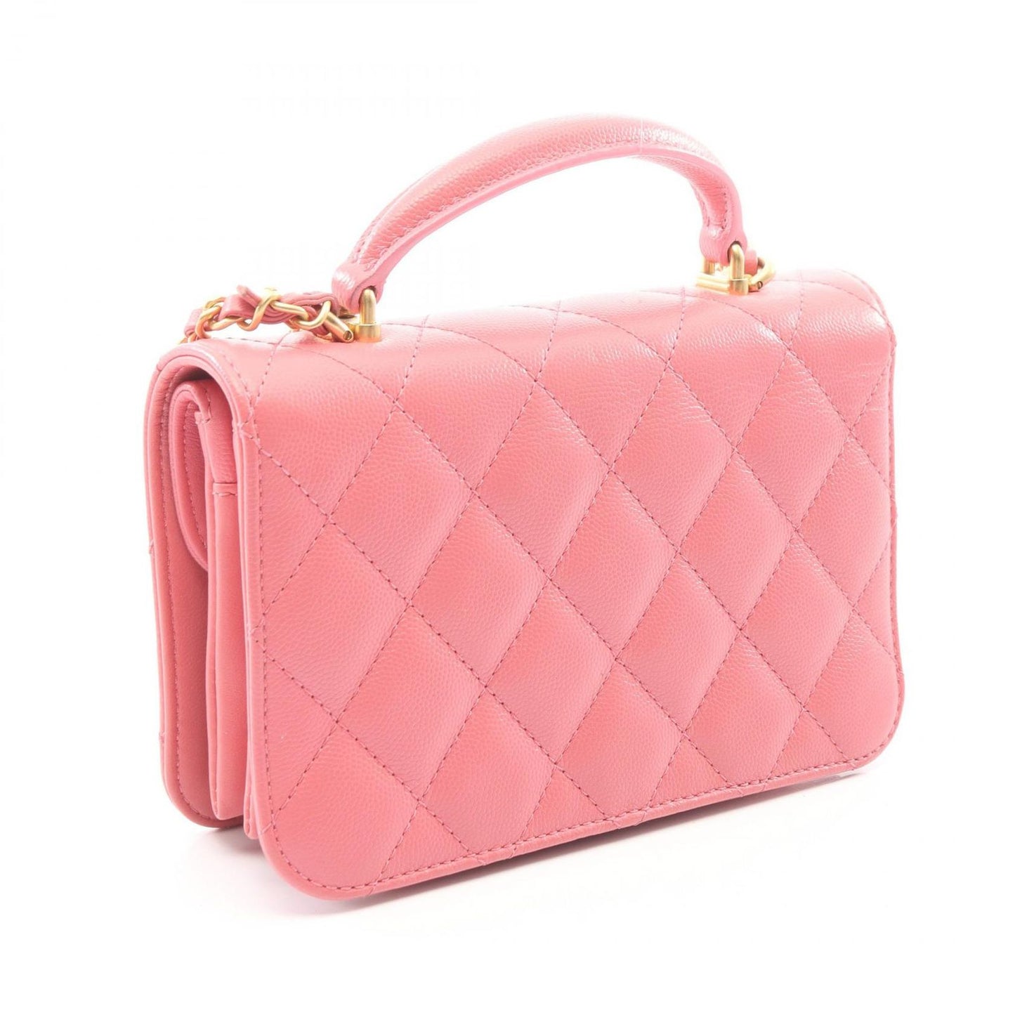 Chanel Shoulder Bag Quilted Top Handle 2-Way Pink Caviar Leather Chain — view 2
