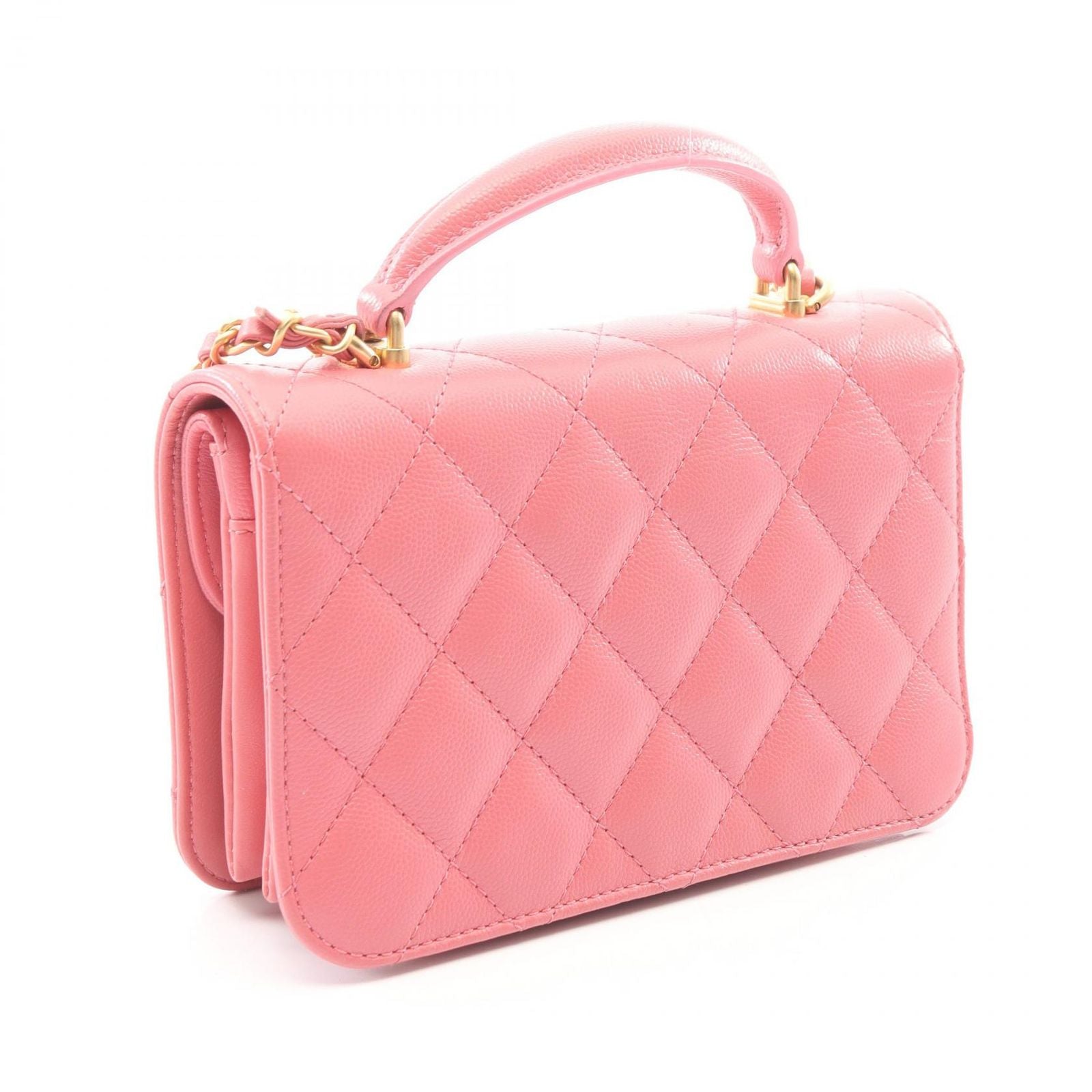 Chanel Shoulder Bag Quilted Top Handle 2-Way Pink Caviar Leather Chain — view 2