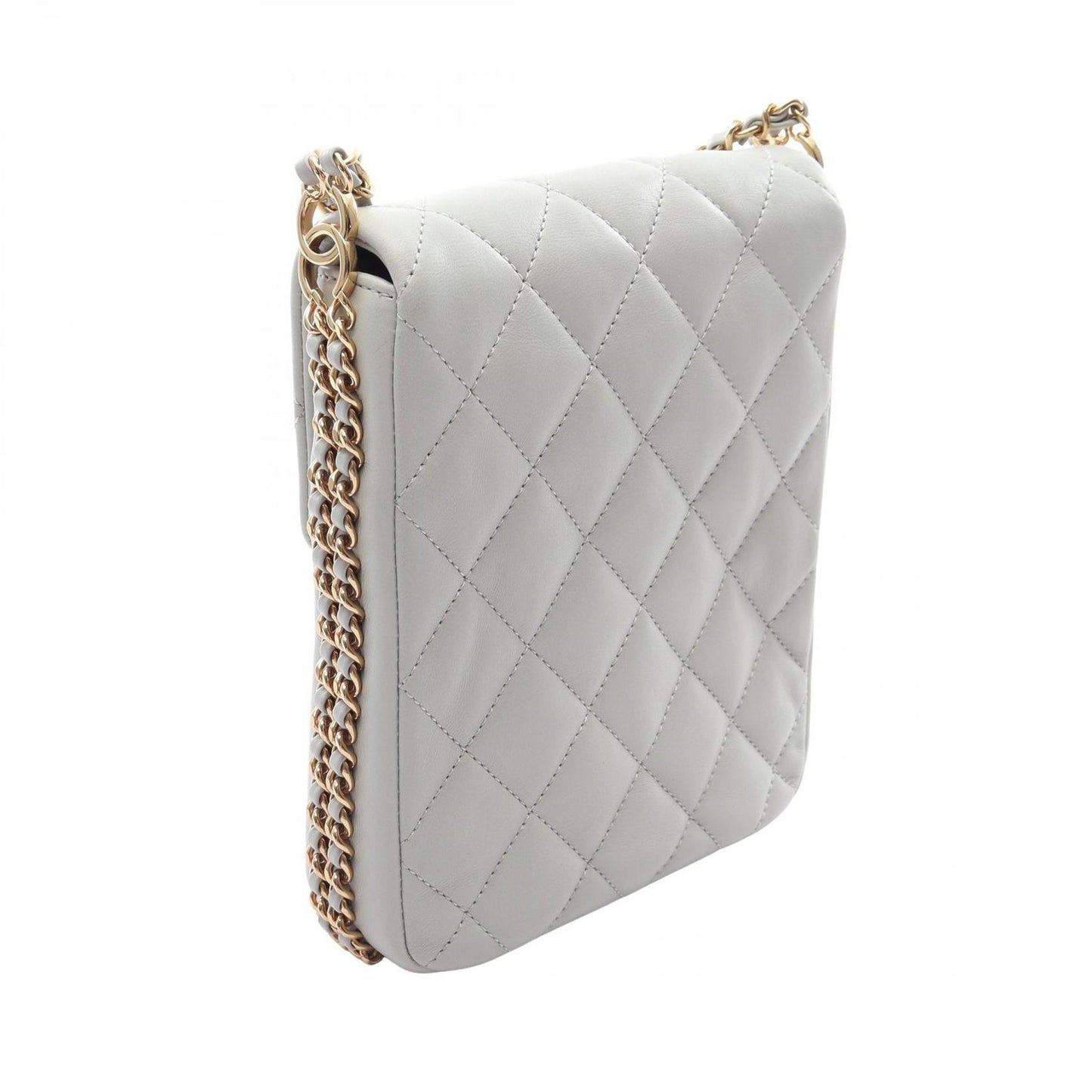 Chanel Shoulder Bag Quilted Blue Gray Lambskin Chain — view 2