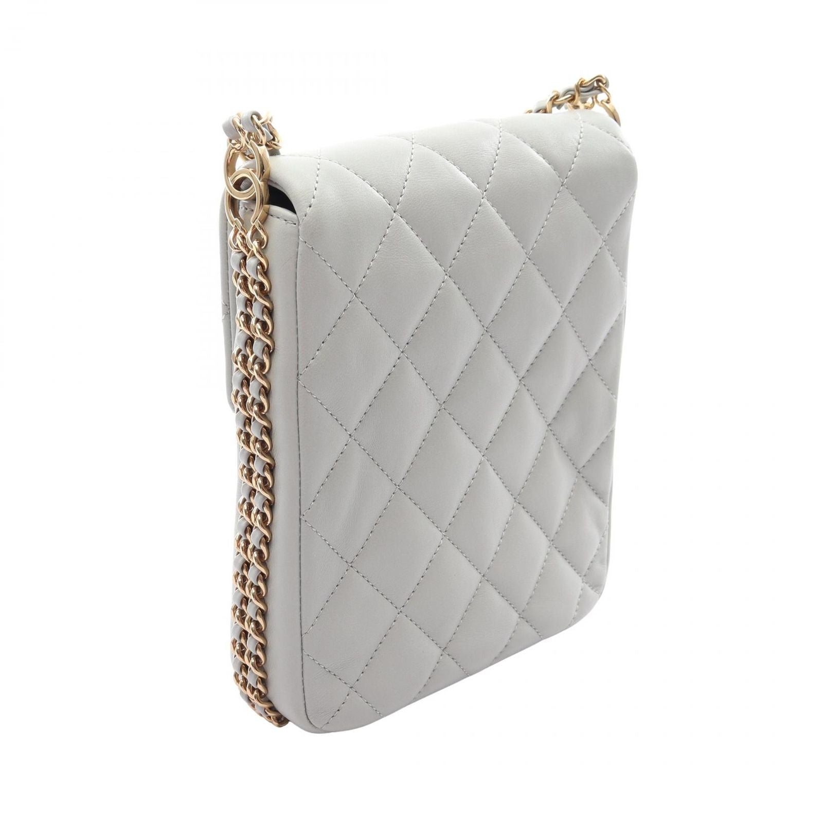 Chanel Shoulder Bag Quilted Blue Gray Lambskin Chain — view 2