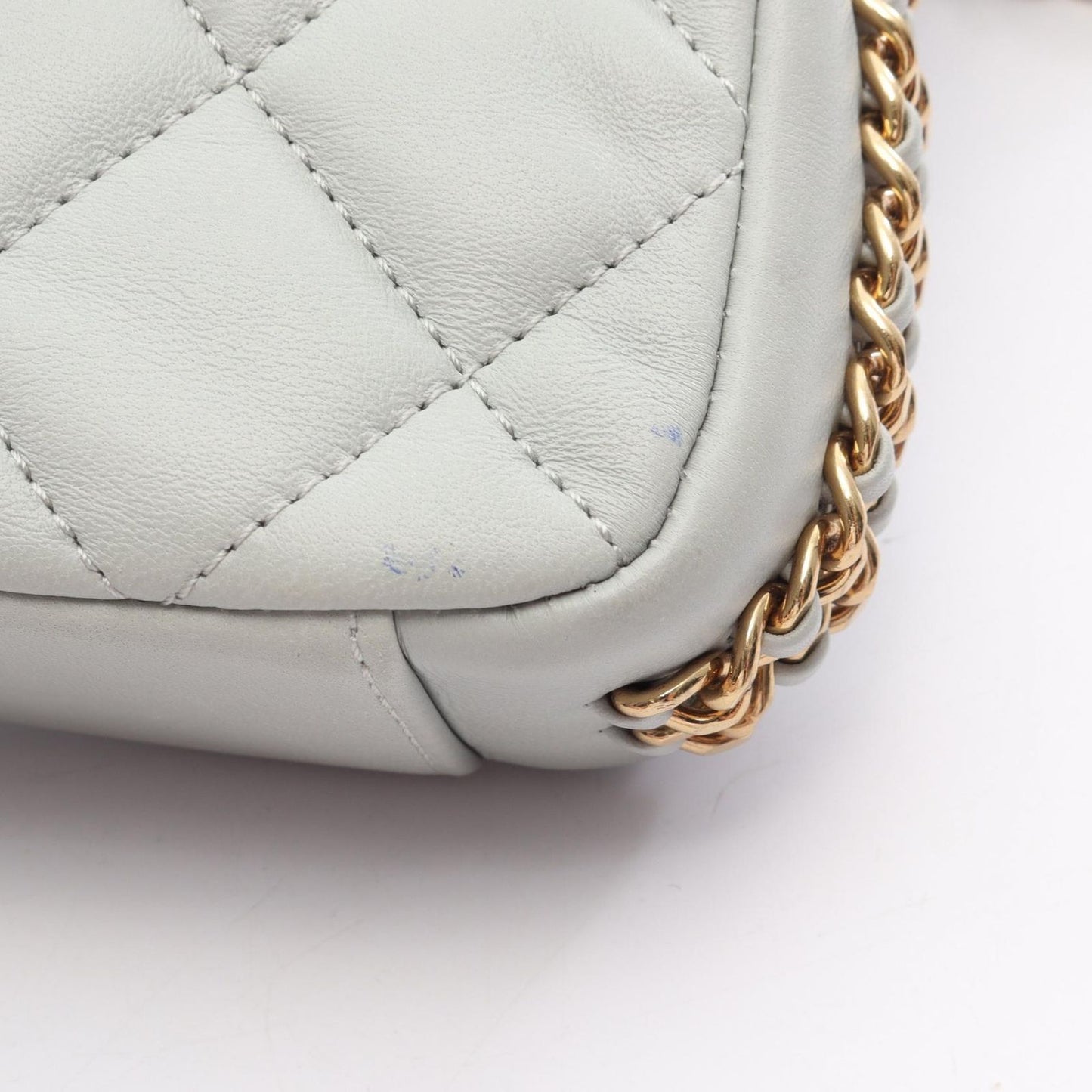 Chanel Shoulder Bag Quilted Blue Gray Lambskin Chain — view 6