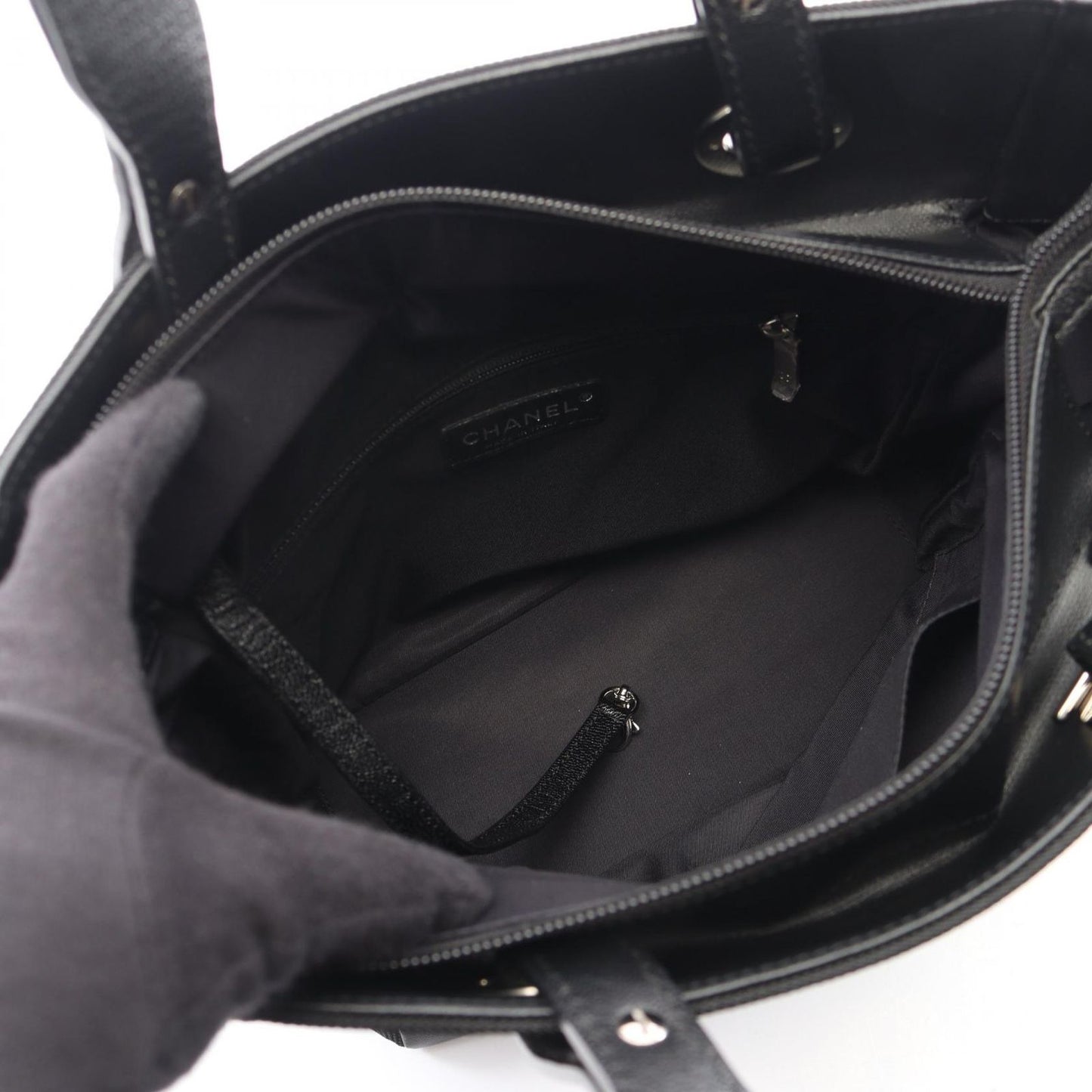 Chanel Tote Paris Biarritz PM Black Canvas Leather PM — view 3