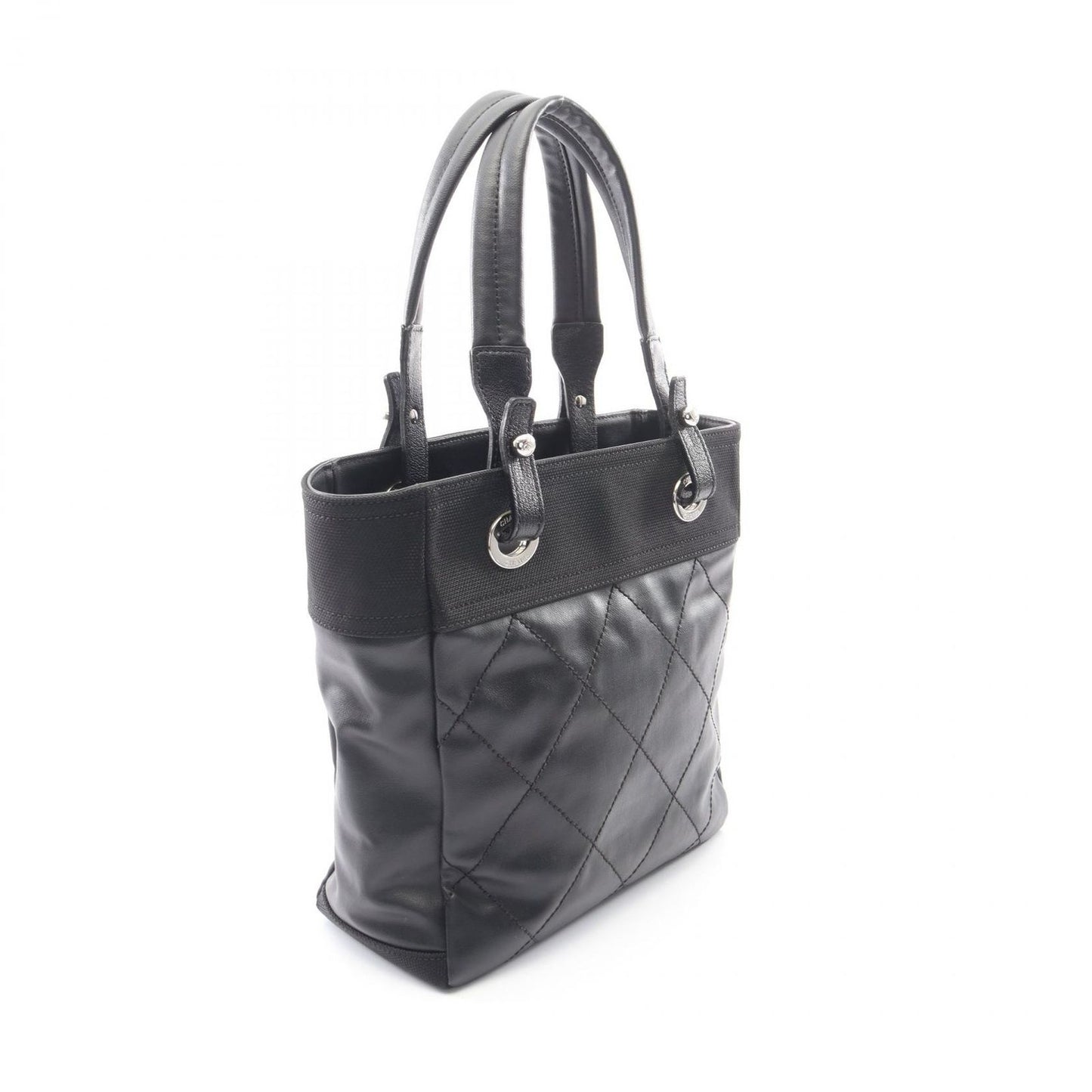 Chanel Tote Paris Biarritz PM Black Canvas Leather PM — view 2