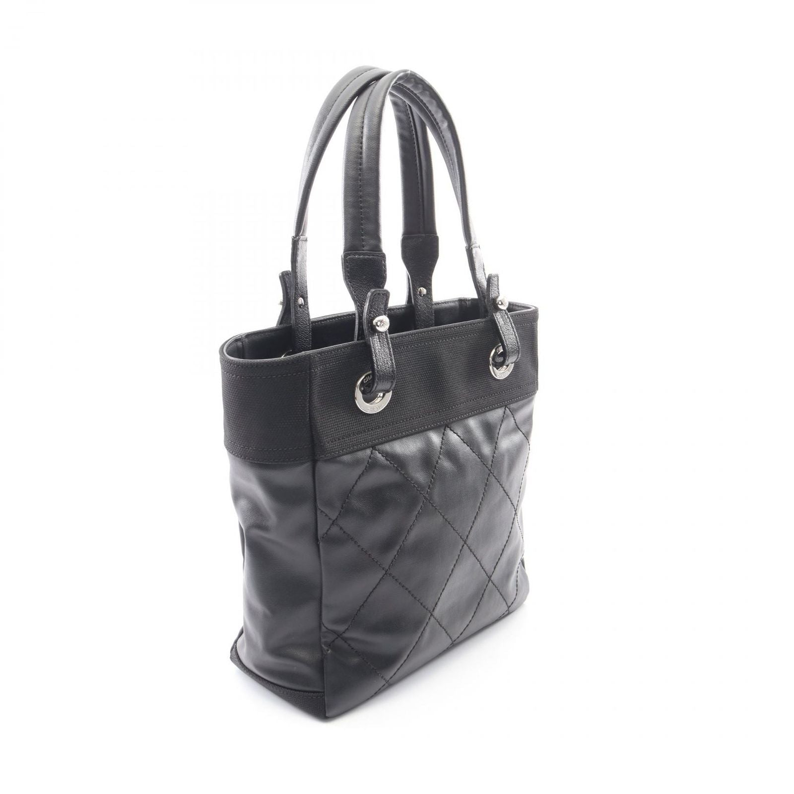 Chanel Tote Paris Biarritz PM Black Canvas Leather PM — view 2