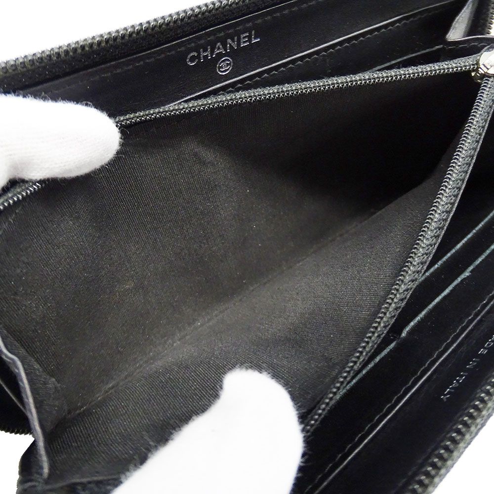 Chanel Wallet Caviar Leather Black Silver Zip Around Logo Adult — view 6