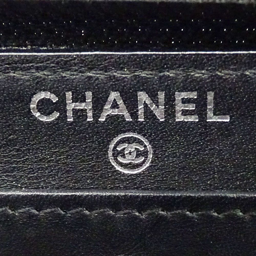Chanel Wallet Caviar Leather Black Silver Zip Around Logo Adult — view 7