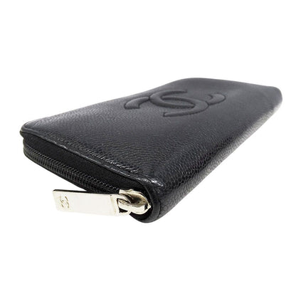 Chanel Wallet Caviar Leather Black Silver Zip Around Logo Adult — view 3