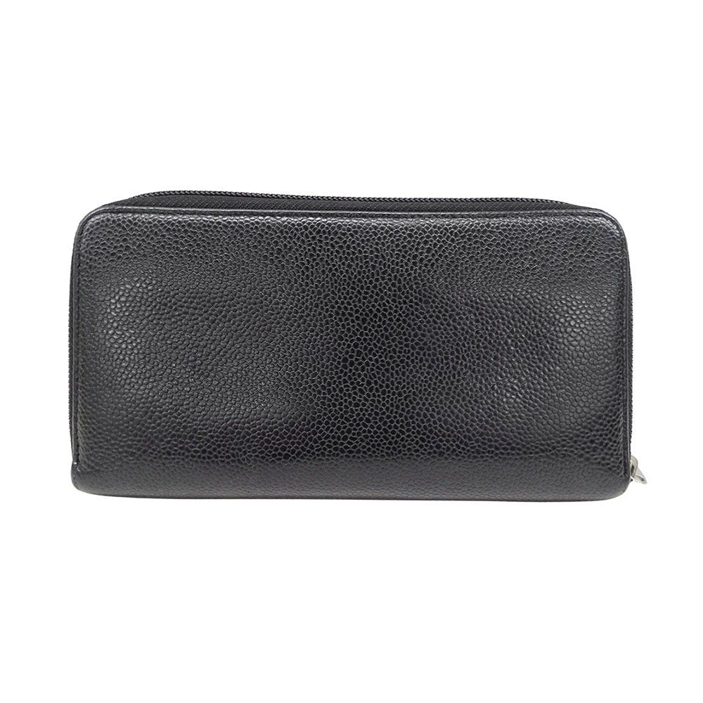 Chanel Wallet Caviar Leather Black Silver Zip Around Logo Adult — view 2