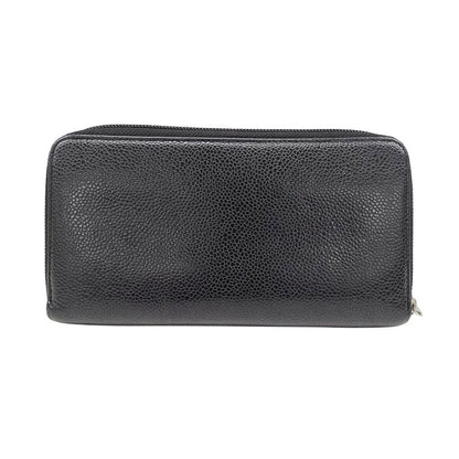 Chanel Wallet Caviar Leather Black Silver Zip Around Logo Adult — view 2