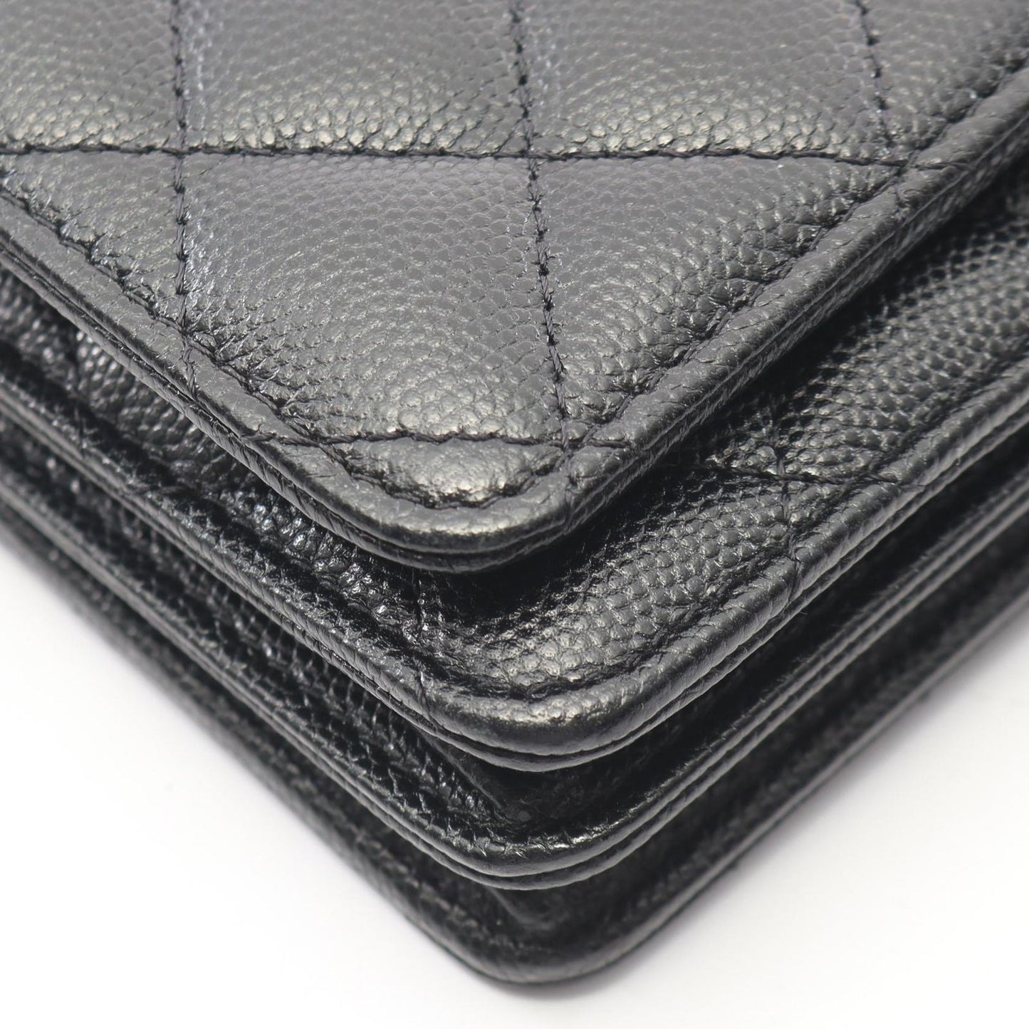 Chanel Shoulder Bag Quilted Mini Black Caviar Leather Chain Wallet — view 7