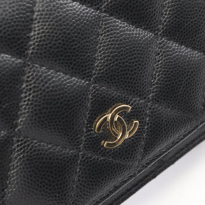Chanel Shoulder Bag Quilted Mini Black Caviar Leather Chain Wallet — view 6