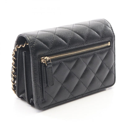 Chanel Shoulder Bag Quilted Mini Black Caviar Leather Chain Wallet — view 2