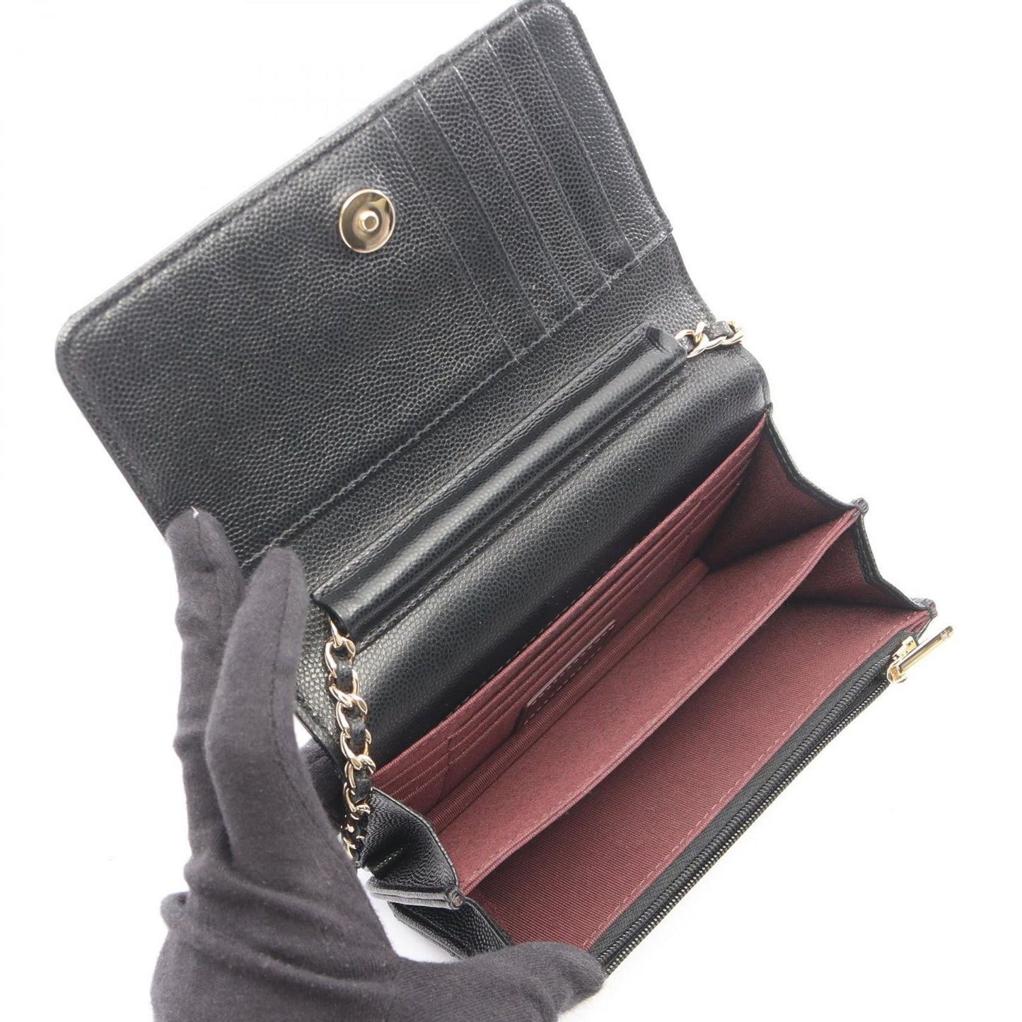 Chanel Shoulder Bag Quilted Mini Black Caviar Leather Chain Wallet — view 3