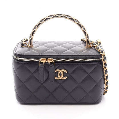Chanel Shoulder Bag Quilted Vanity 2-Way Black Lambskin Che