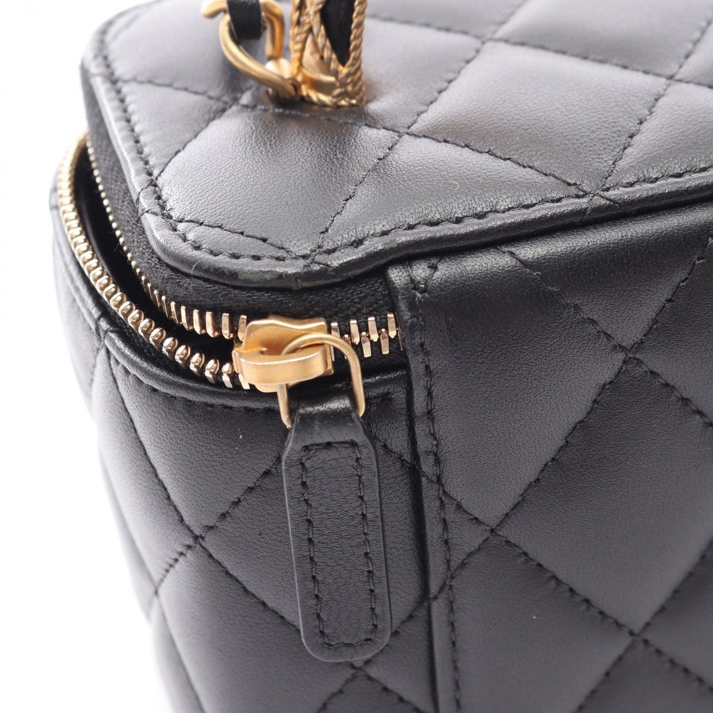 Chanel Shoulder Bag Quilted Vanity 2-Way Black Lambskin Che — view 8