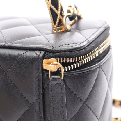 Chanel Shoulder Bag Quilted Vanity 2-Way Black Lambskin Che — view 7