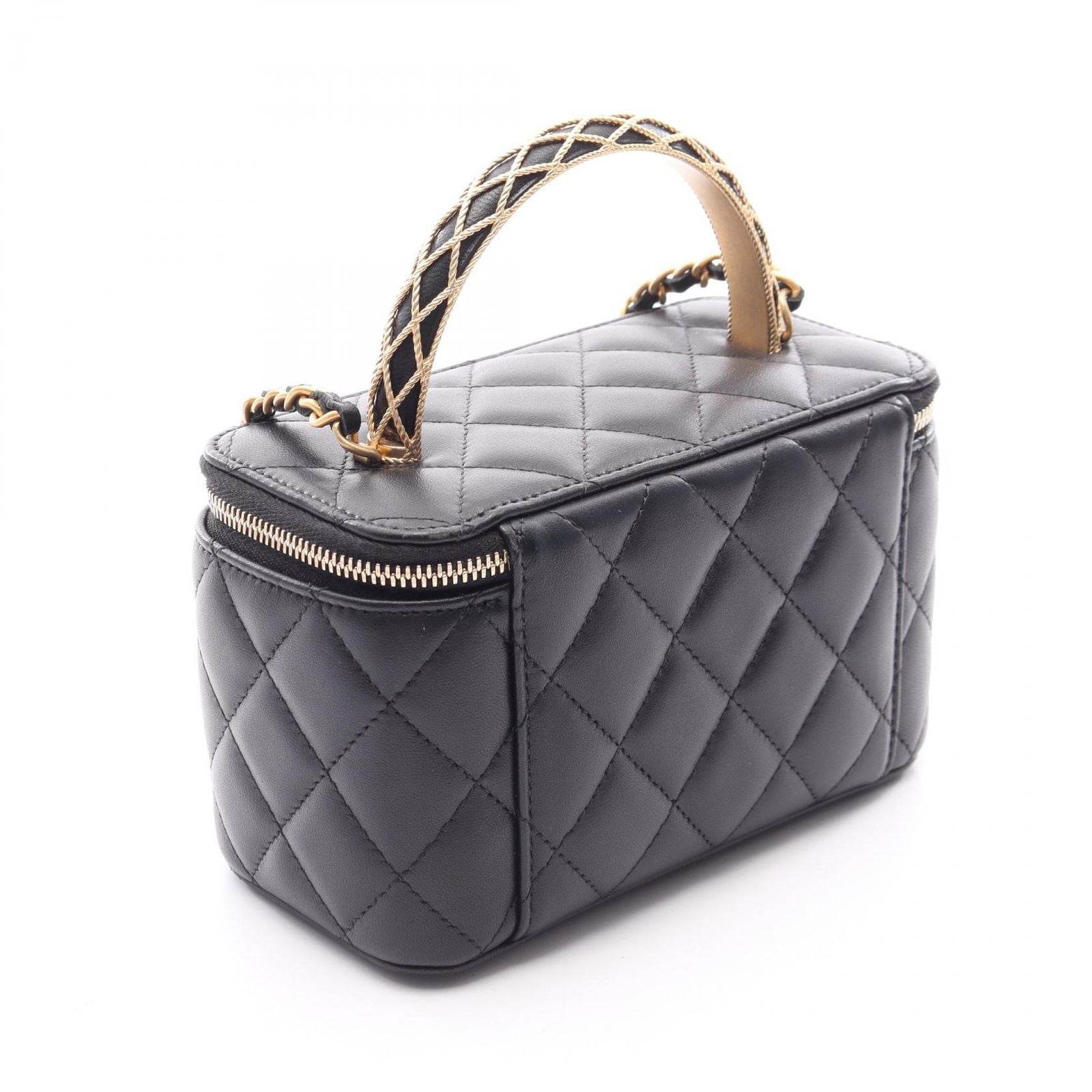 Chanel Shoulder Bag Quilted Vanity 2-Way Black Lambskin Che — view 2