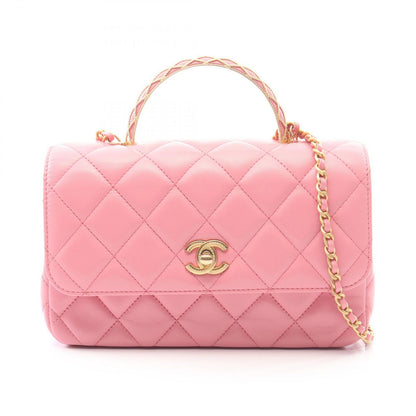 Chanel Shoulder Bag Quilted Top Handle Flap 2-Way Pink Lambskin Top Chain