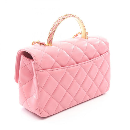 Chanel Shoulder Bag Quilted Top Handle Flap 2-Way Pink Lambskin Top Chain — view 2