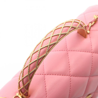 Chanel Shoulder Bag Quilted Top Handle Flap 2-Way Pink Lambskin Top Chain — view 9