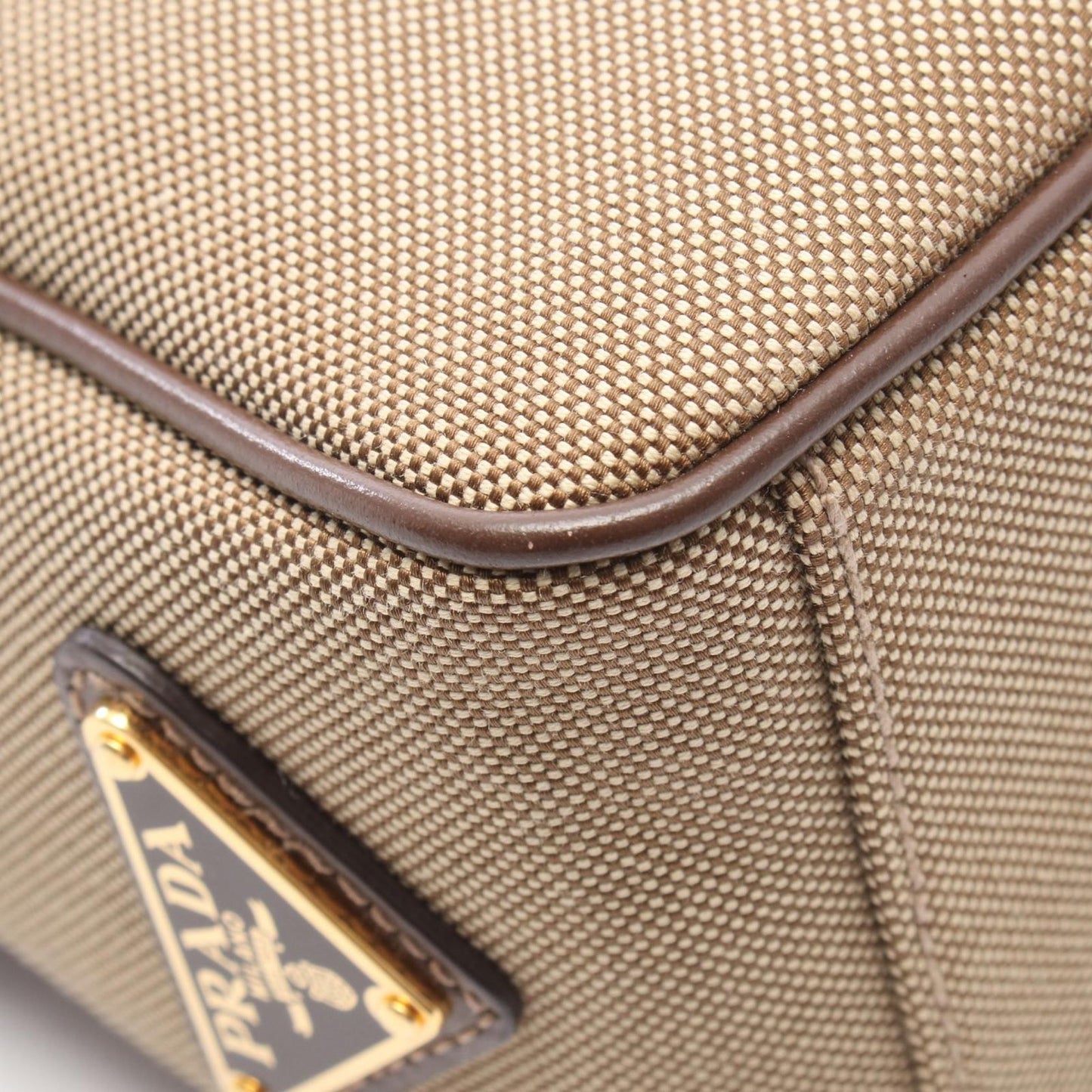 Prada Shoulder Bag Logo Jacquard Beige Brown Canvas Leather — view 7