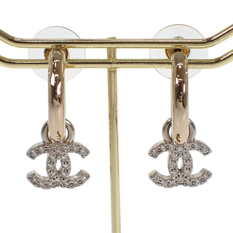 Chanel CC Logo Hoop Earrings Metal Gold Silver