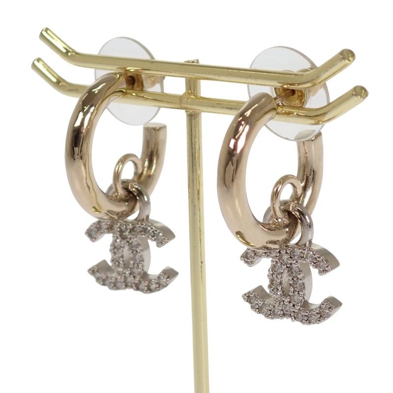 Chanel CC Logo Hoop Earrings Metal Gold Silver — view 3