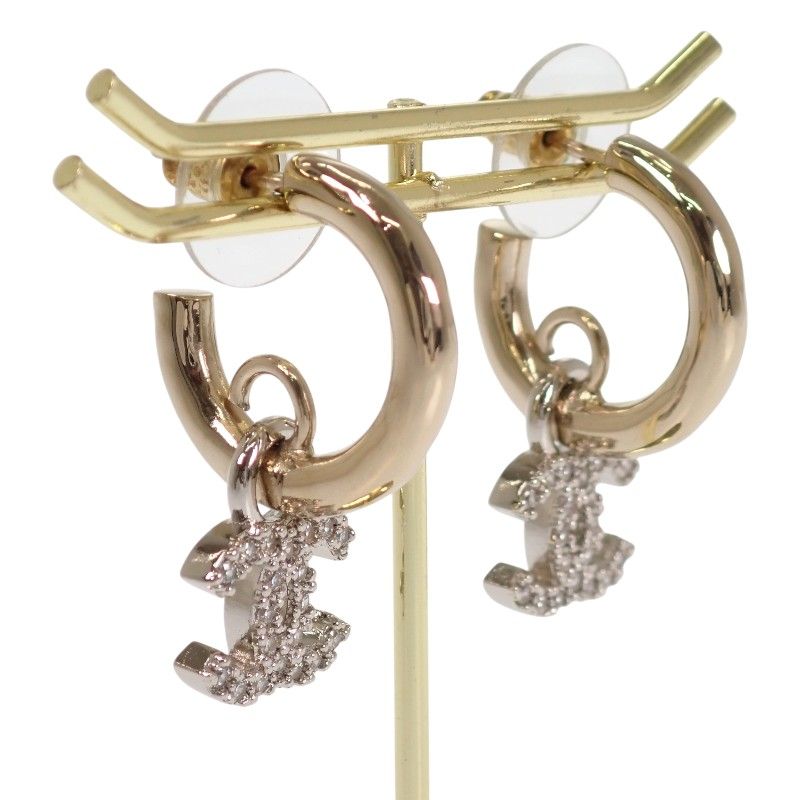 Chanel CC Logo Hoop Earrings Metal Gold Silver — view 2