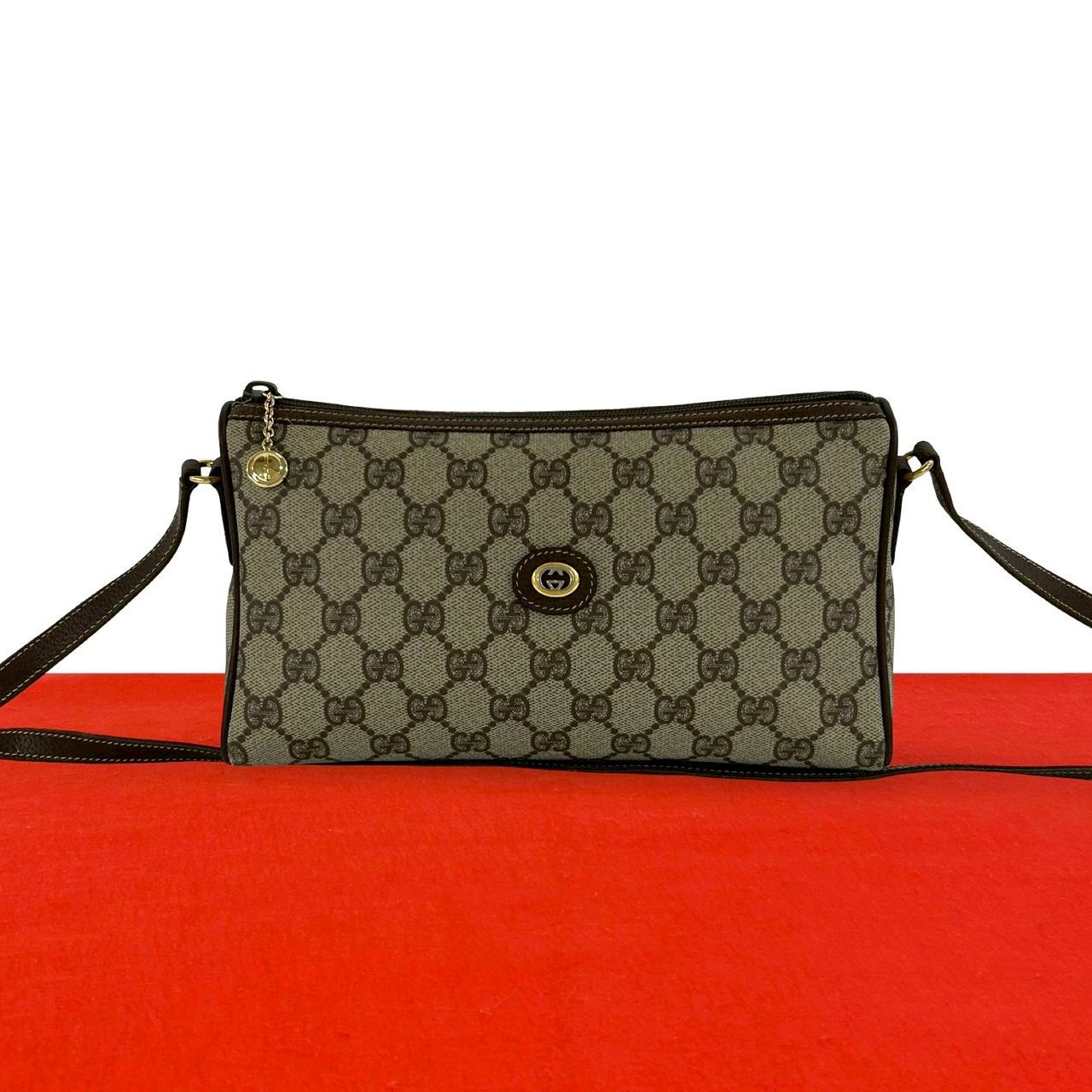 Gucci Vintage GG Logo Pattern Leather Mini Shoulder Bag Pochette Brown