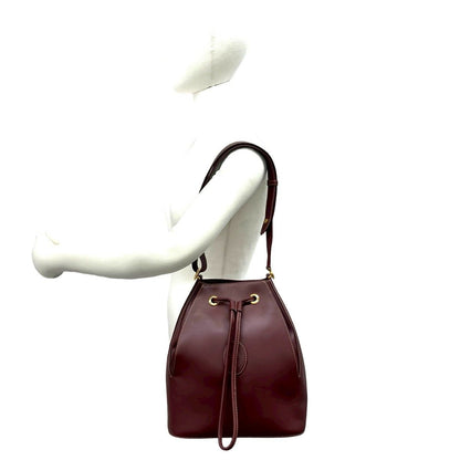 Cartier Vintage Must Line Logo Leather Shoulder Bag Tote Wine — view 2