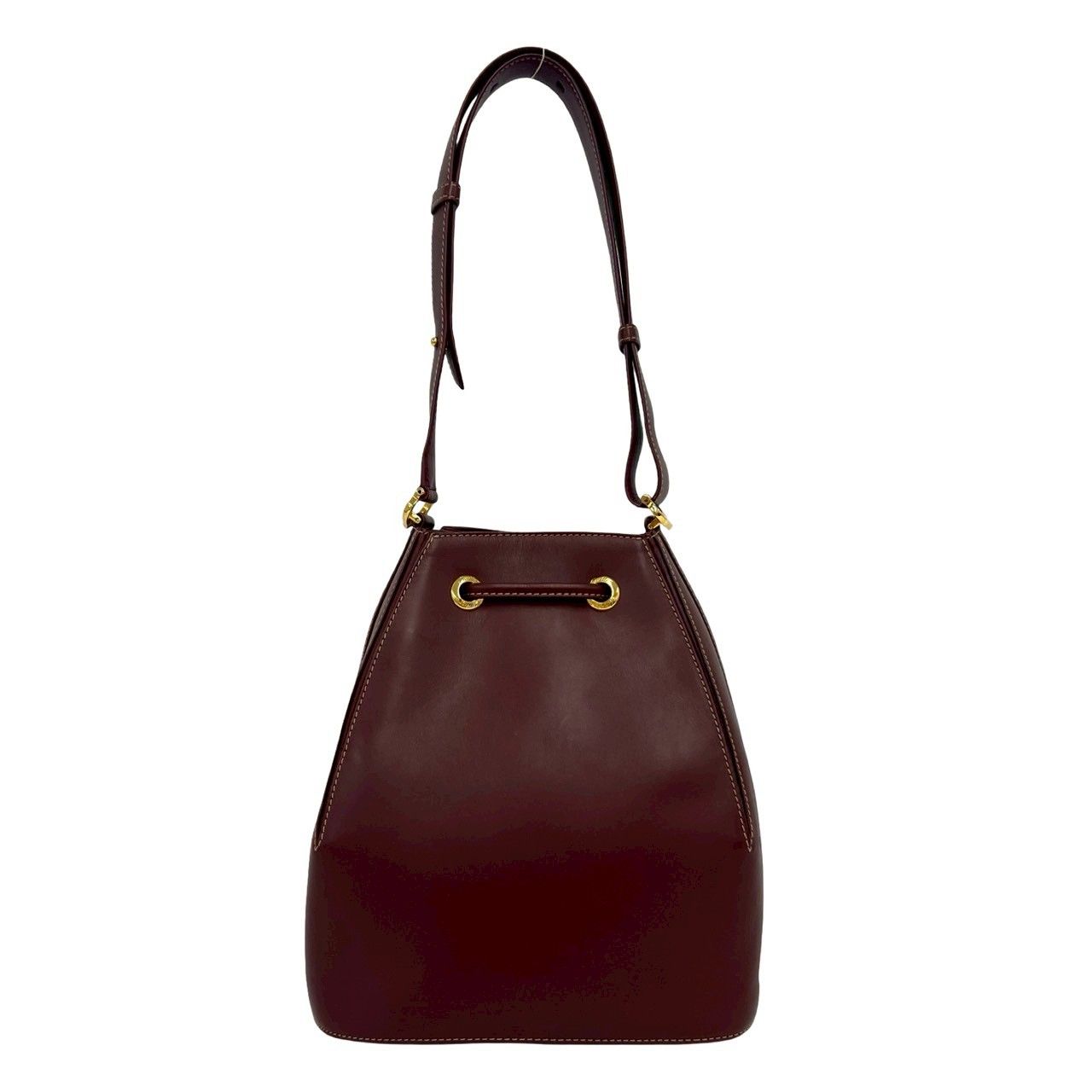 Cartier Vintage Must Line Logo Leather Shoulder Bag Tote Wine — view 3