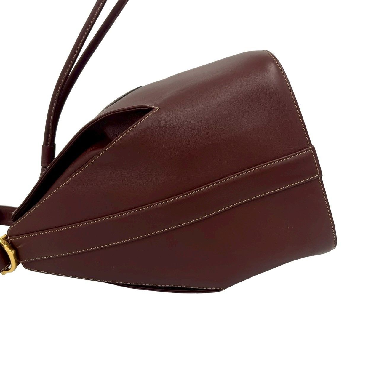 Cartier Vintage Must Line Logo Leather Shoulder Bag Tote Wine — view 5