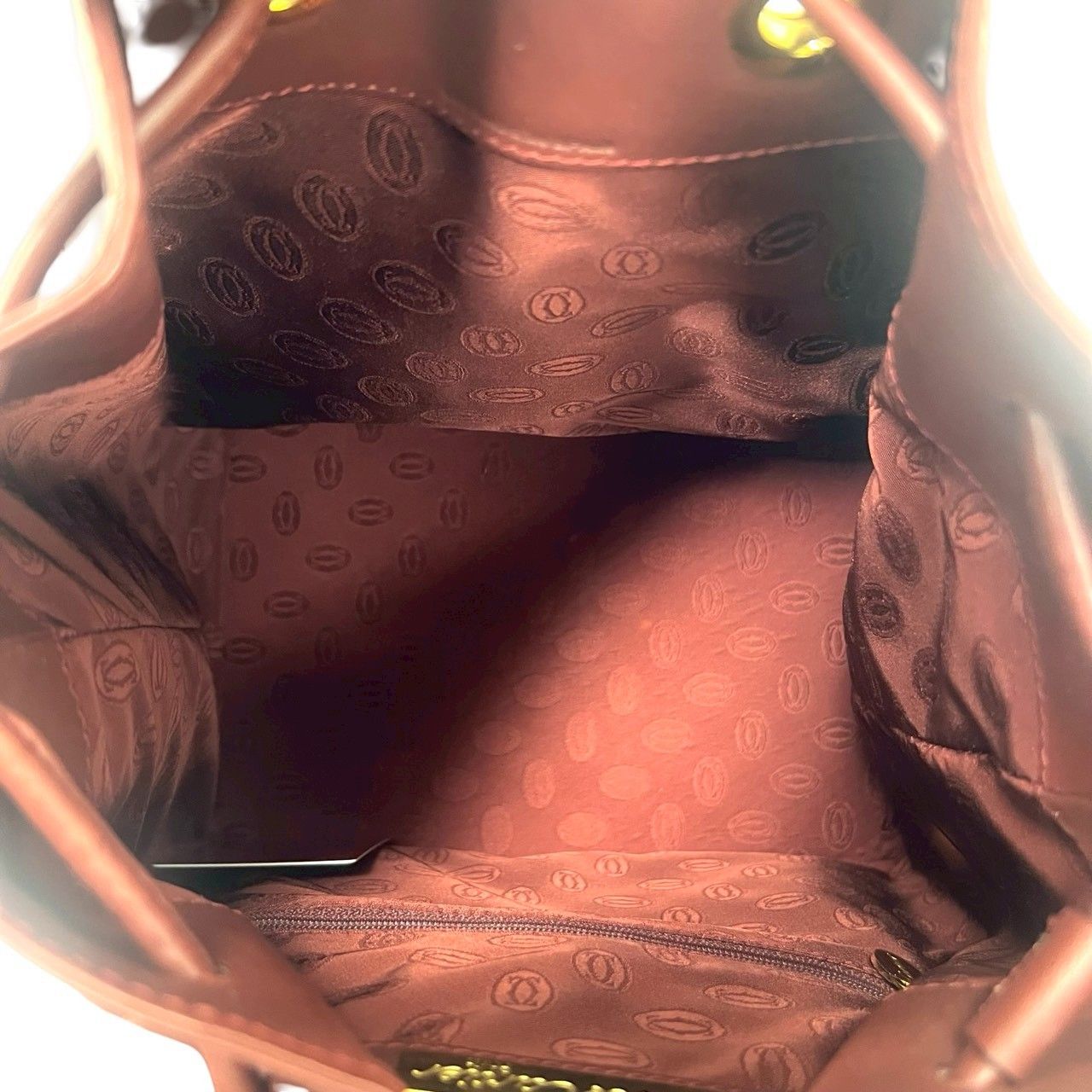 Cartier Vintage Must Line Logo Leather Shoulder Bag Tote Wine — view 9
