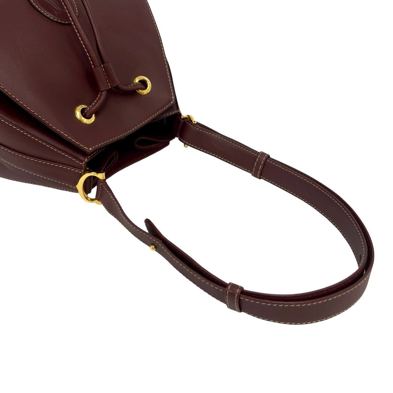 Cartier Vintage Must Line Logo Leather Shoulder Bag Tote Wine — view 4