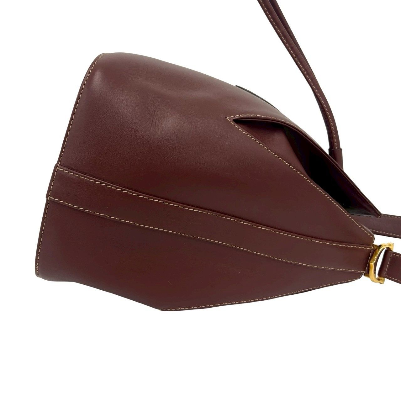 Cartier Vintage Must Line Logo Leather Shoulder Bag Tote Wine — view 6