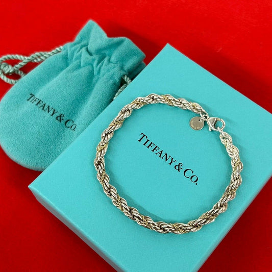 Tiffany & Co Twist Loop Bracelet 925 Chain Bangle Silver Gold 0504