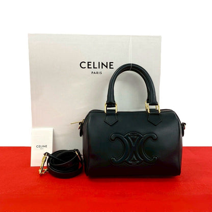 Celine Cuir Triomphe Small Boston Leather 2-Way Shoulder Bag Black
