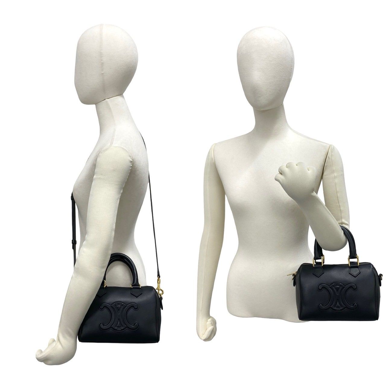 Celine Cuir Triomphe Small Boston Leather 2-Way Shoulder Bag Black — view 2
