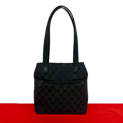 Gucci GG Pattern Canvas Leather Mini Tote Shoulder Bag Black