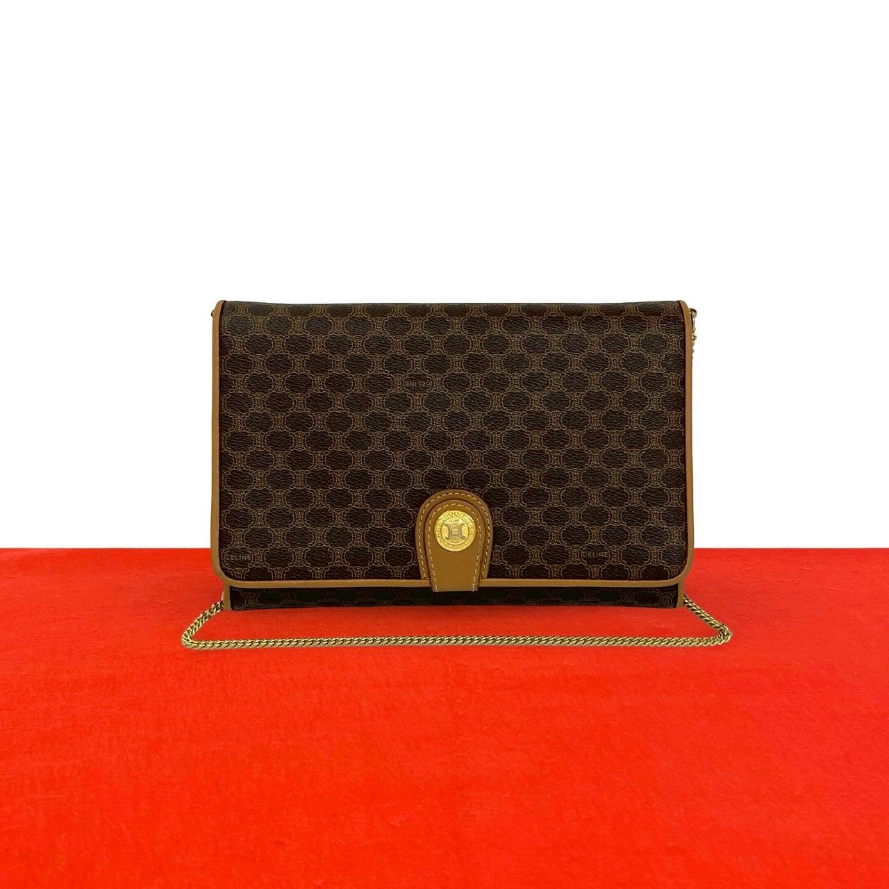 Celine Vintage Macadam Blason Triomphe Pattern Leather Mini Chain Shoulder
