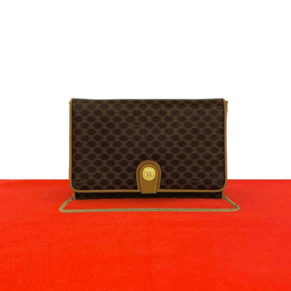Celine Vintage Macadam Blason Triomphe Pattern Leather Mini Chain Shoulder