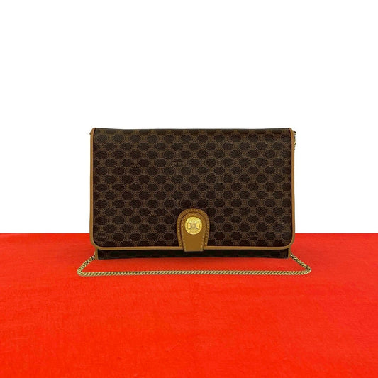Celine Vintage Macadam Blason Triomphe Pattern Leather Mini Chain Shoulder