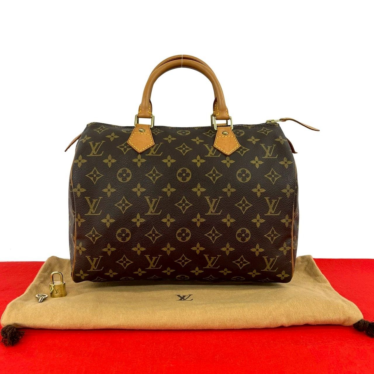 Louis Vuitton Vintage Speedy 30 Monogram Leather Boston Bag Brown