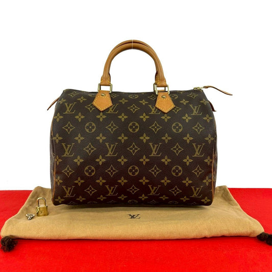 Louis Vuitton Vintage Speedy 30 Monogram Leather Boston Bag Brown