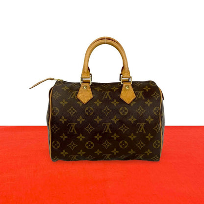 Louis Vuitton Vintage Speedy 25 Monogram Leather Mini Boston Bag Brown