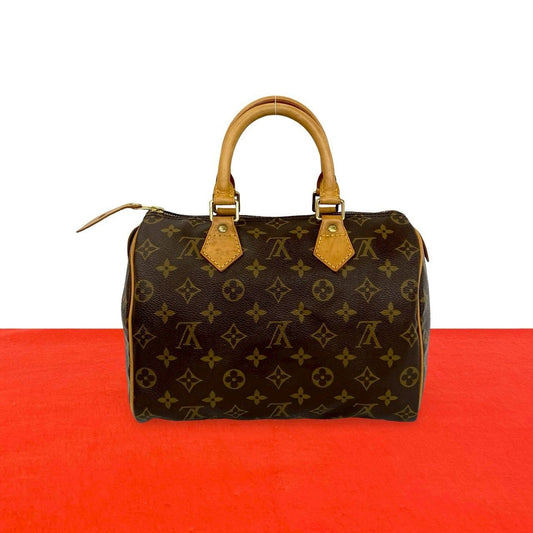 Louis Vuitton Vintage Speedy 25 Monogram Leather Mini Boston Bag Brown