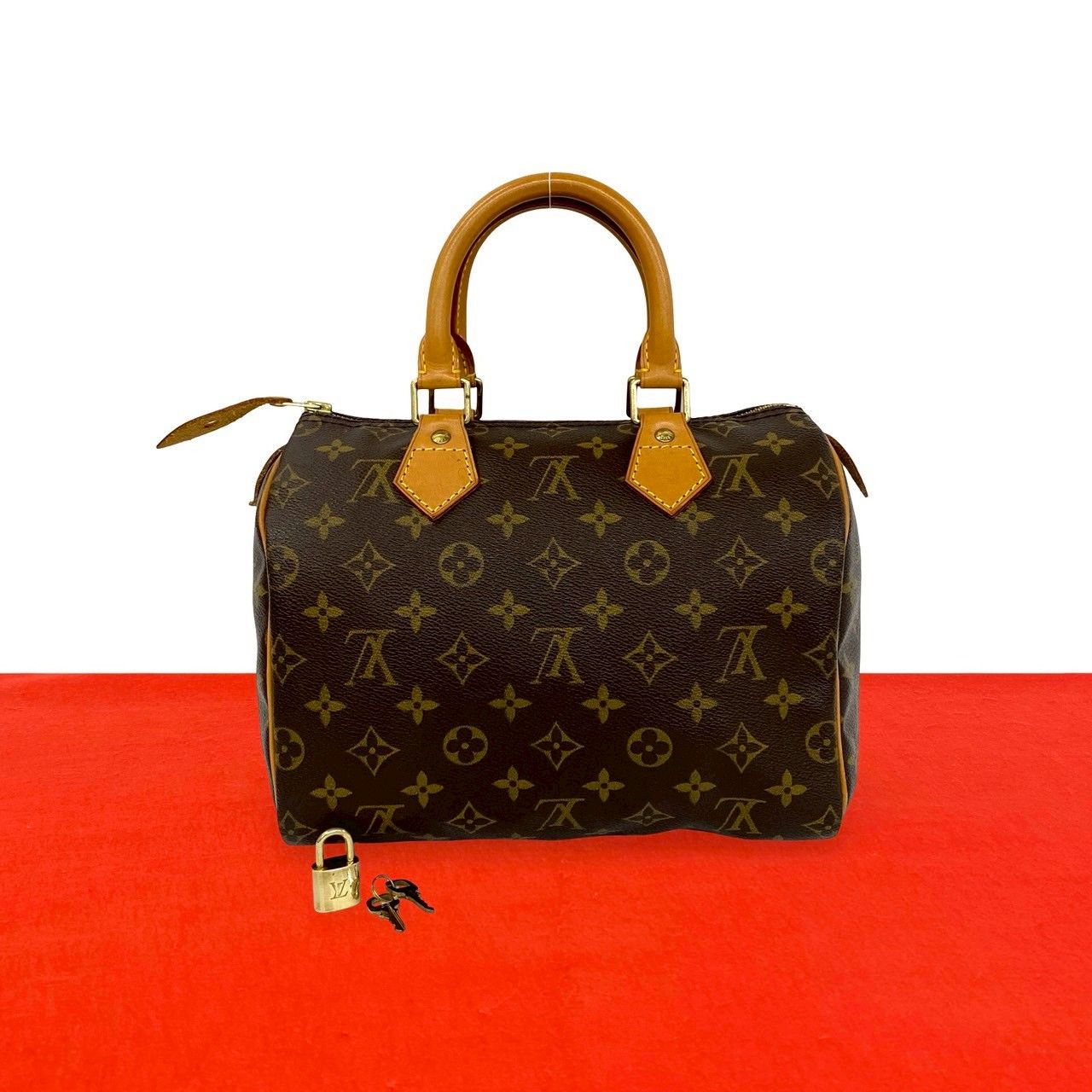 Louis Vuitton Speedy 25 Vintage Monogram Leather Mini Boston Bag Brown