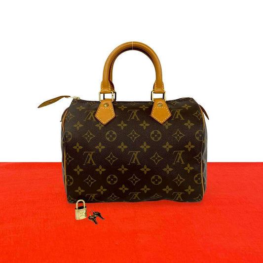 Louis Vuitton Speedy 25 Vintage Monogram Leather Mini Boston Bag Brown