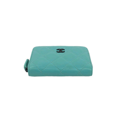 Chanel Quilted CC Logo Lambskin Leather Round Zip Coin Case Light Green — view 6