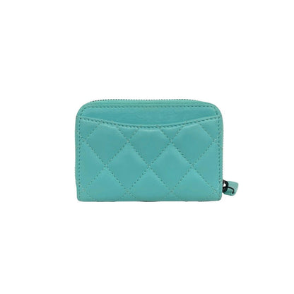 Chanel Quilted CC Logo Lambskin Leather Round Zip Coin Case Light Green — view 2